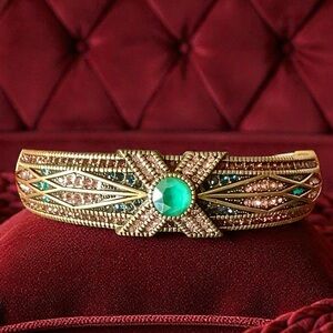 Heidi Daus Gold and Turquoise Crystal Hinged Bracelet. Signed